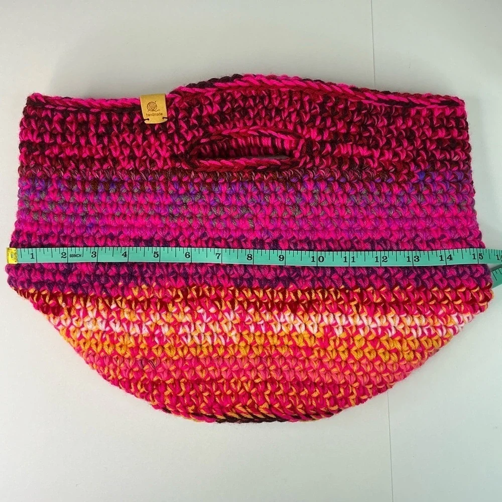 Handcrafted Multicolor Crochet Scrap Woven Tote Bag Basket Storage Handmade Knit